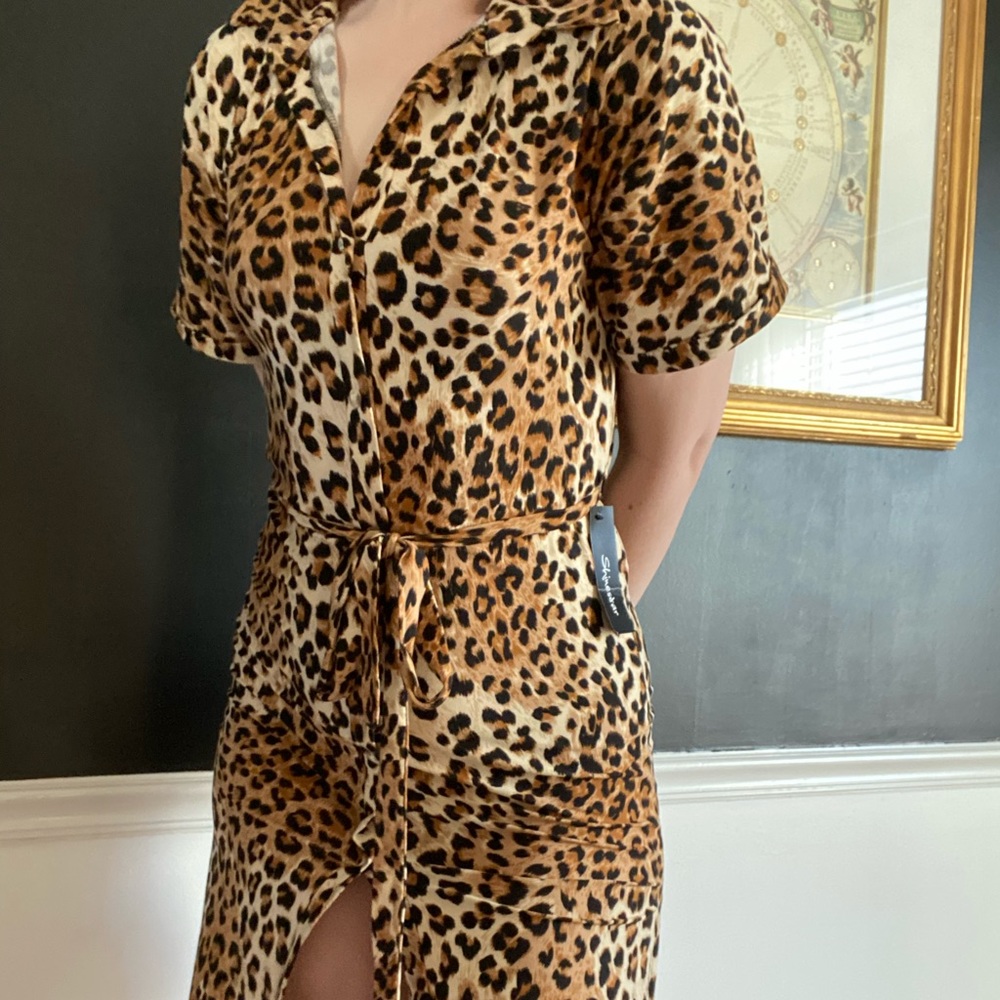 NWT Soft Leopard Print Button Up Wrap Dress